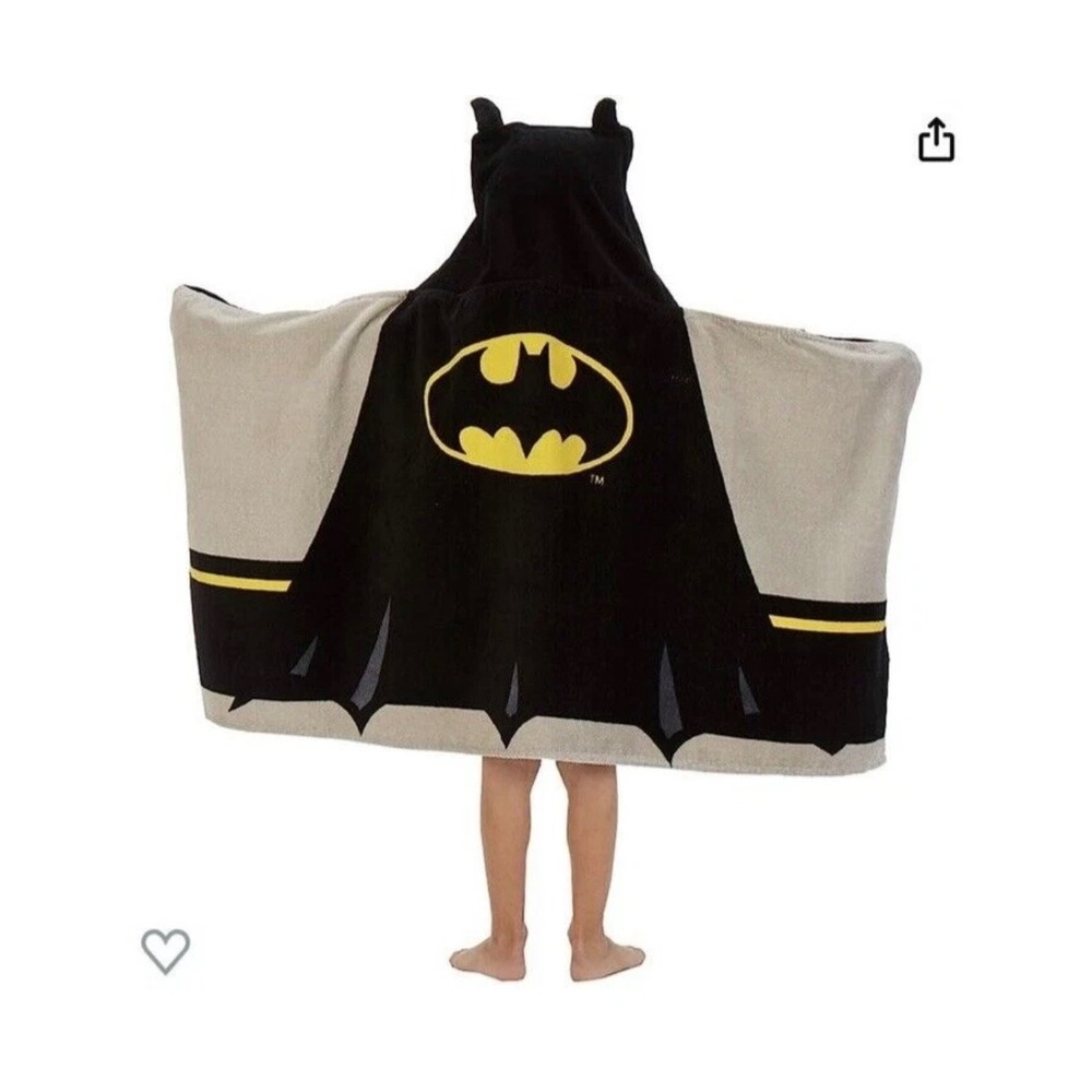 Two DC Comics Batman Hooded Towel Wrap 100% Cotton Black Yellow Bat Signal Kids